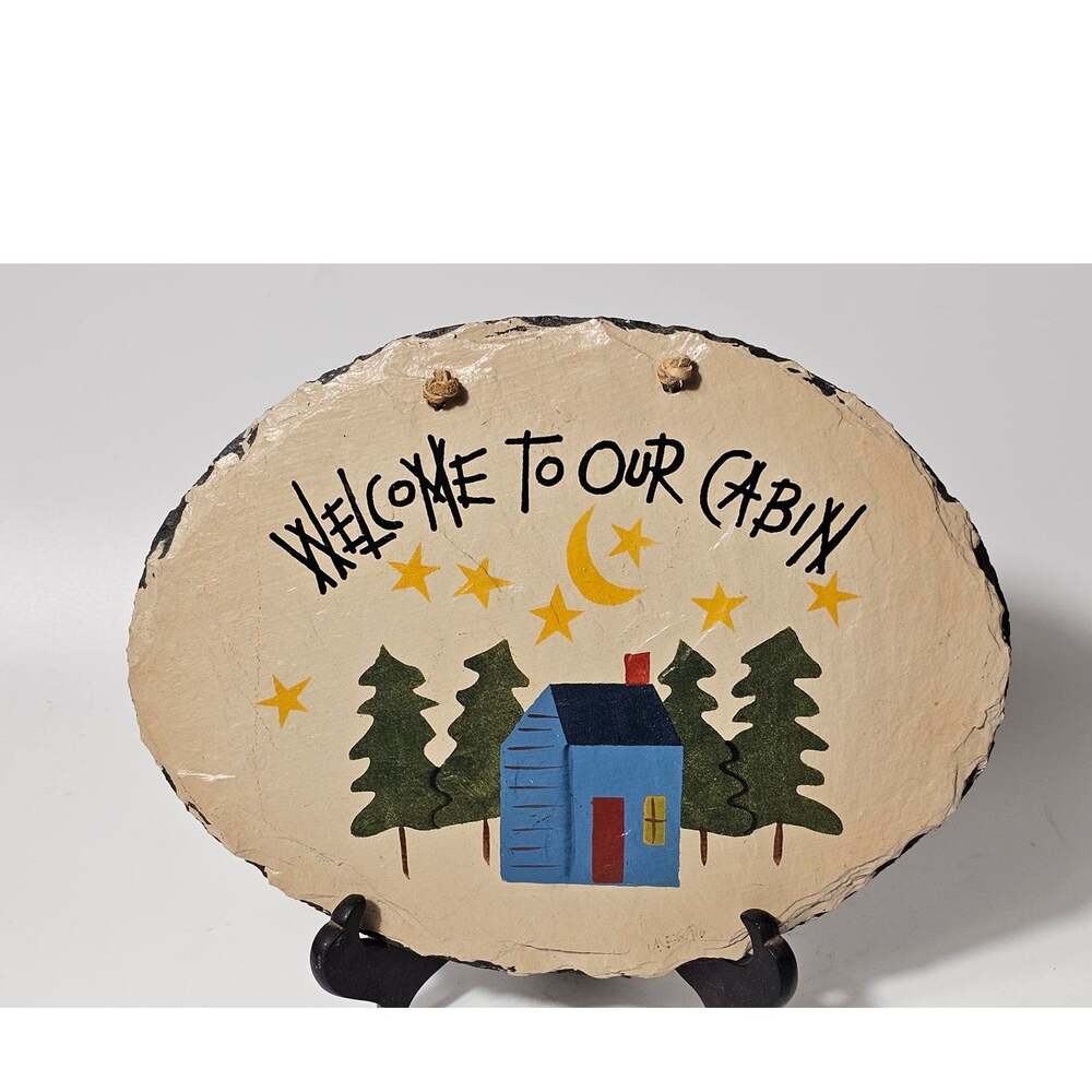 Vintage 1999 Plain Jane Welcome To Our Cabin Slate Sign New Orleans Wall Plaque